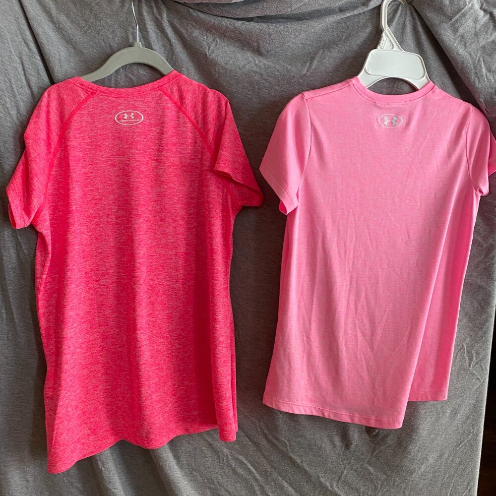 Under Armour pink dri fit short sleeve shirt womens size YM & YLG - Picture 9 of 11